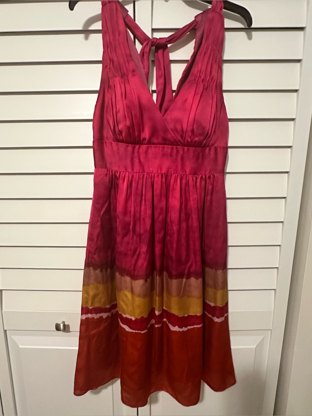 Max & Cleo Fuchsia Sleeveless V-Neck Midi Dress with Color-Block Hem